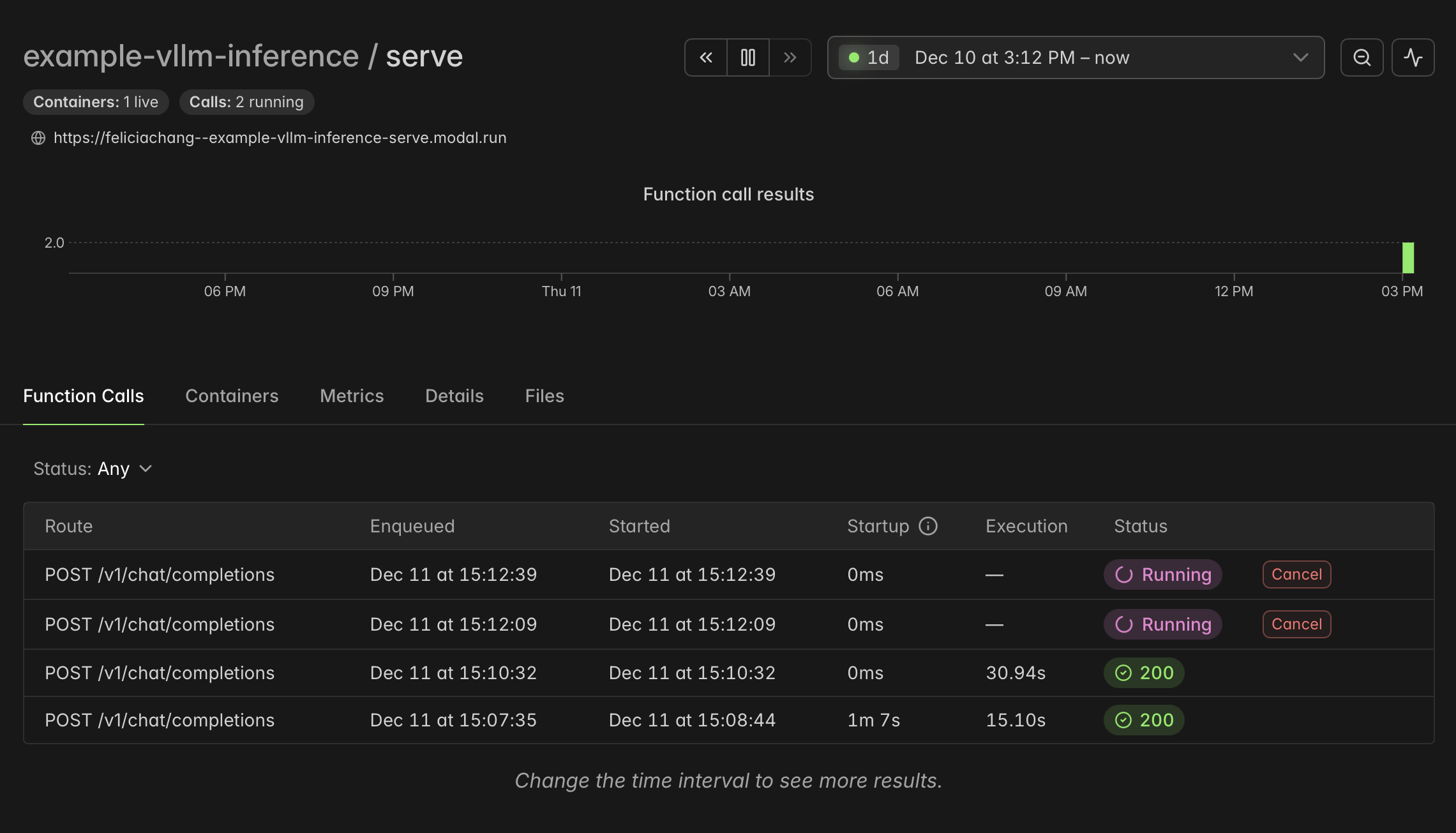 Modal Dashboard Function Calls