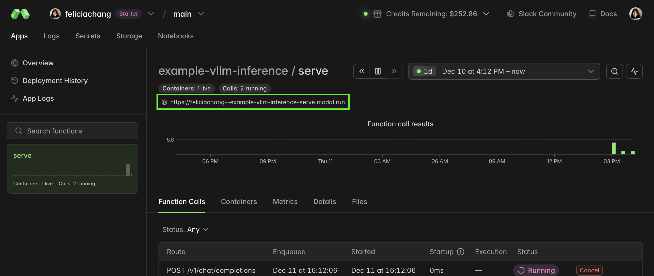 Modal Dashboard Function Calls