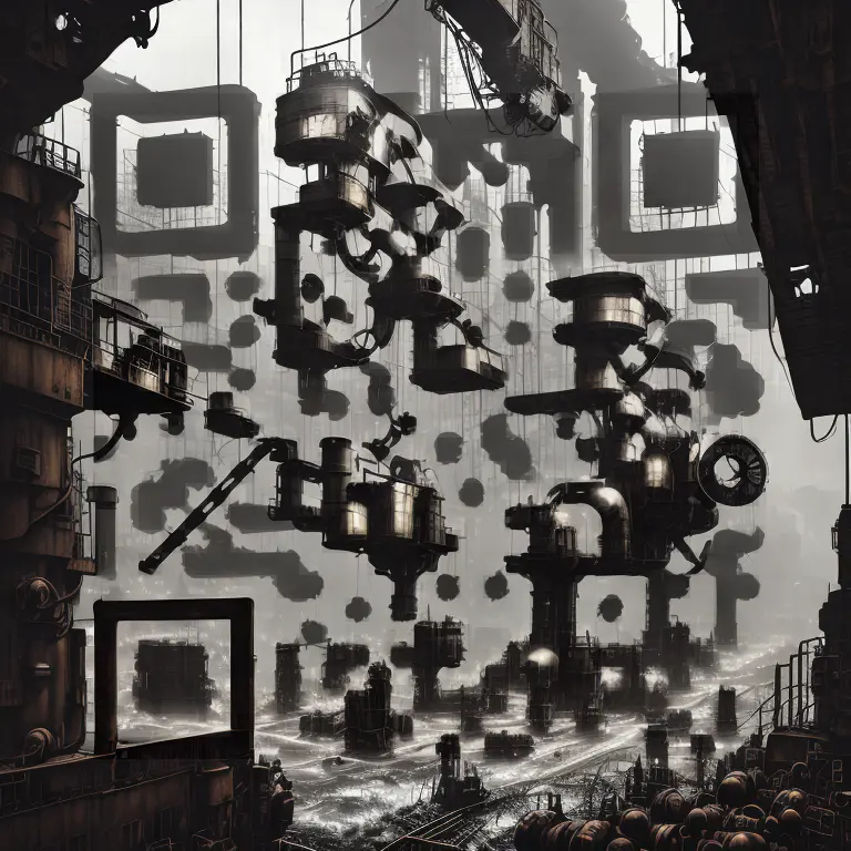 A QArt code showing a grim, dark industrial scene.