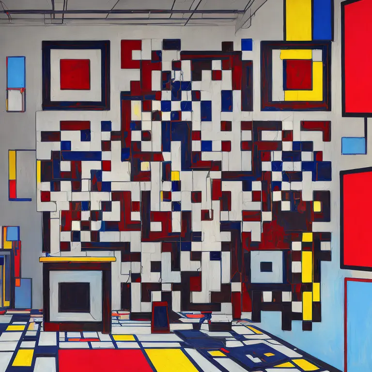 A QArt code in the style of Piet Mondrian.