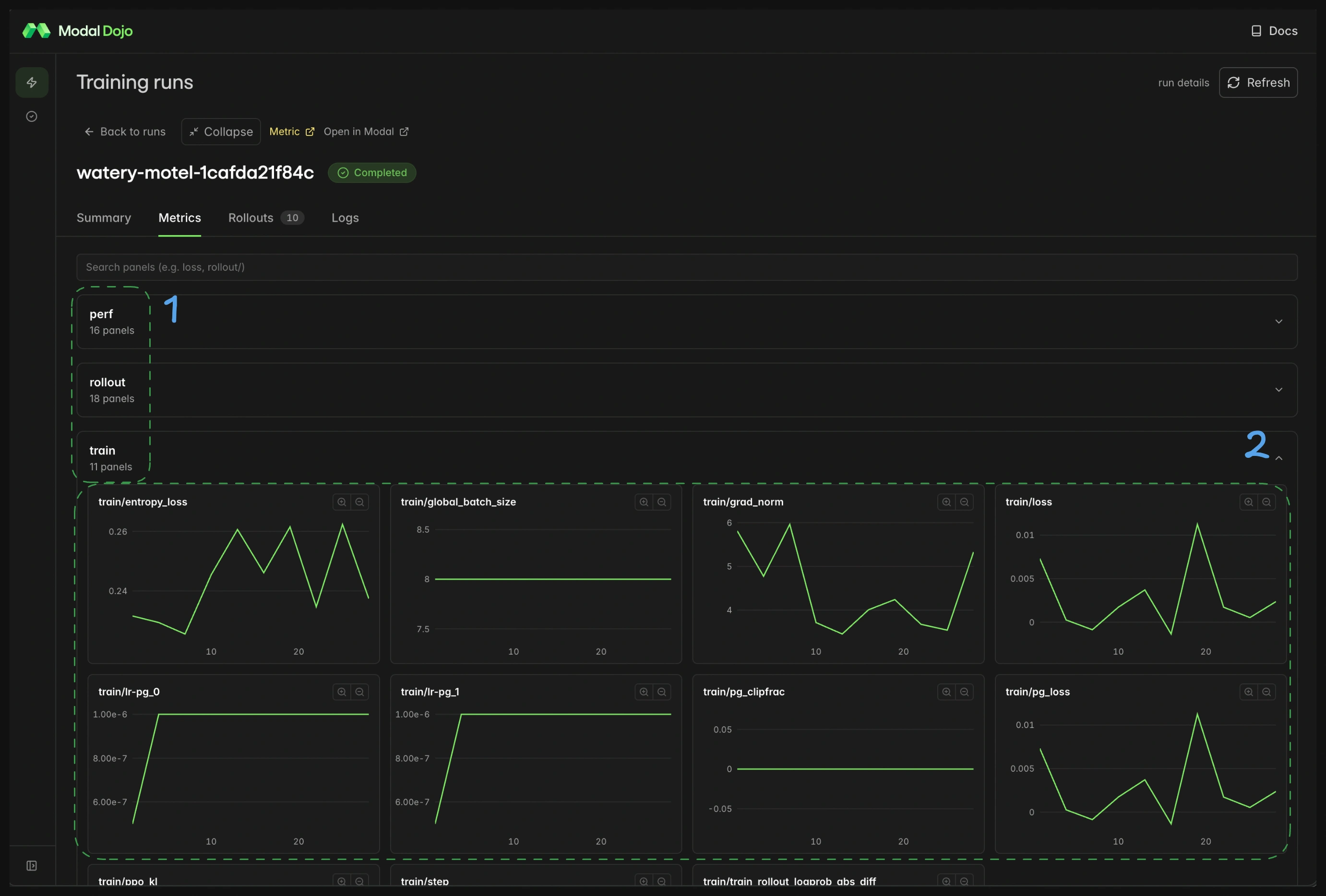 Metrics tab with annotated components