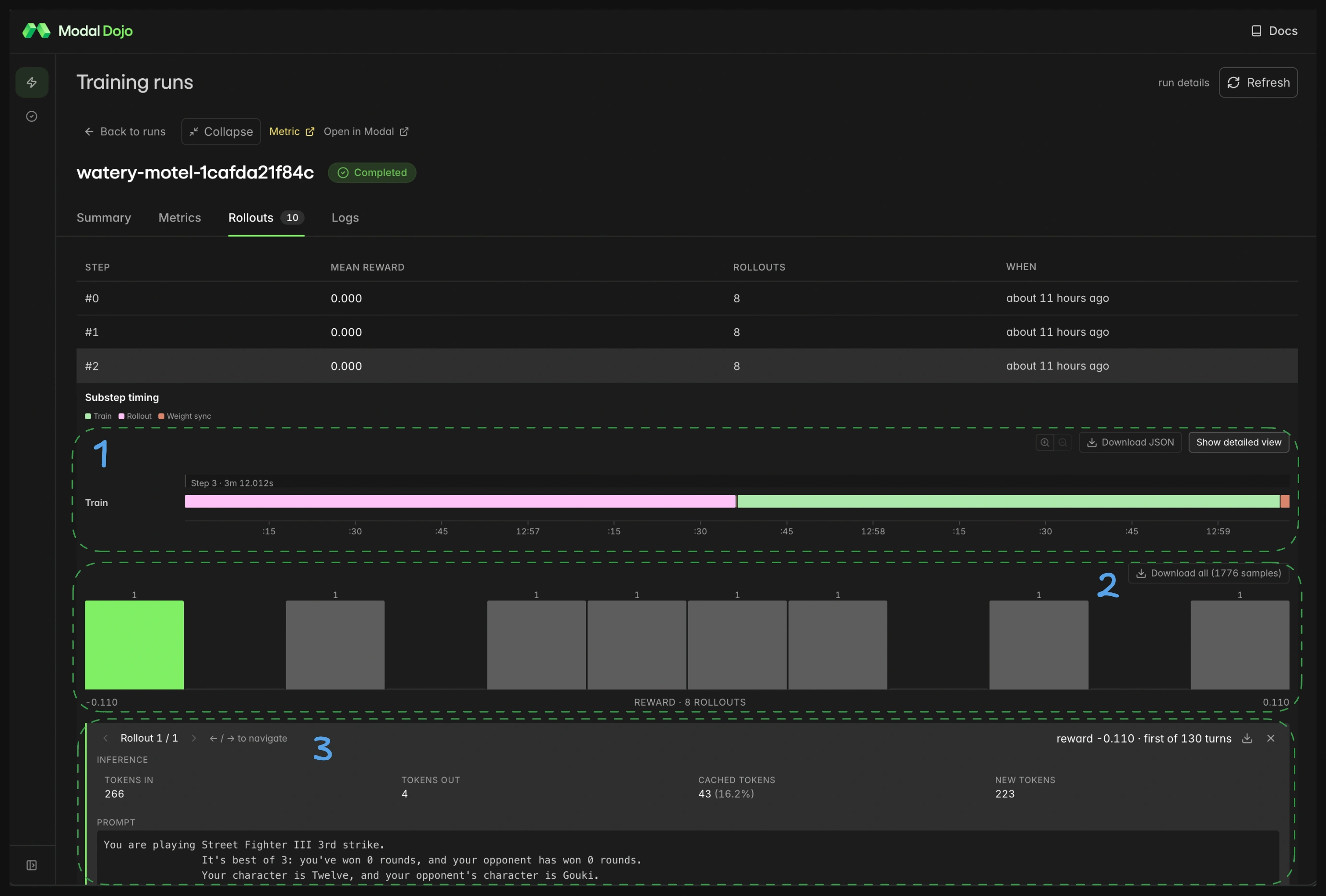 Rollouts tab with annotated components