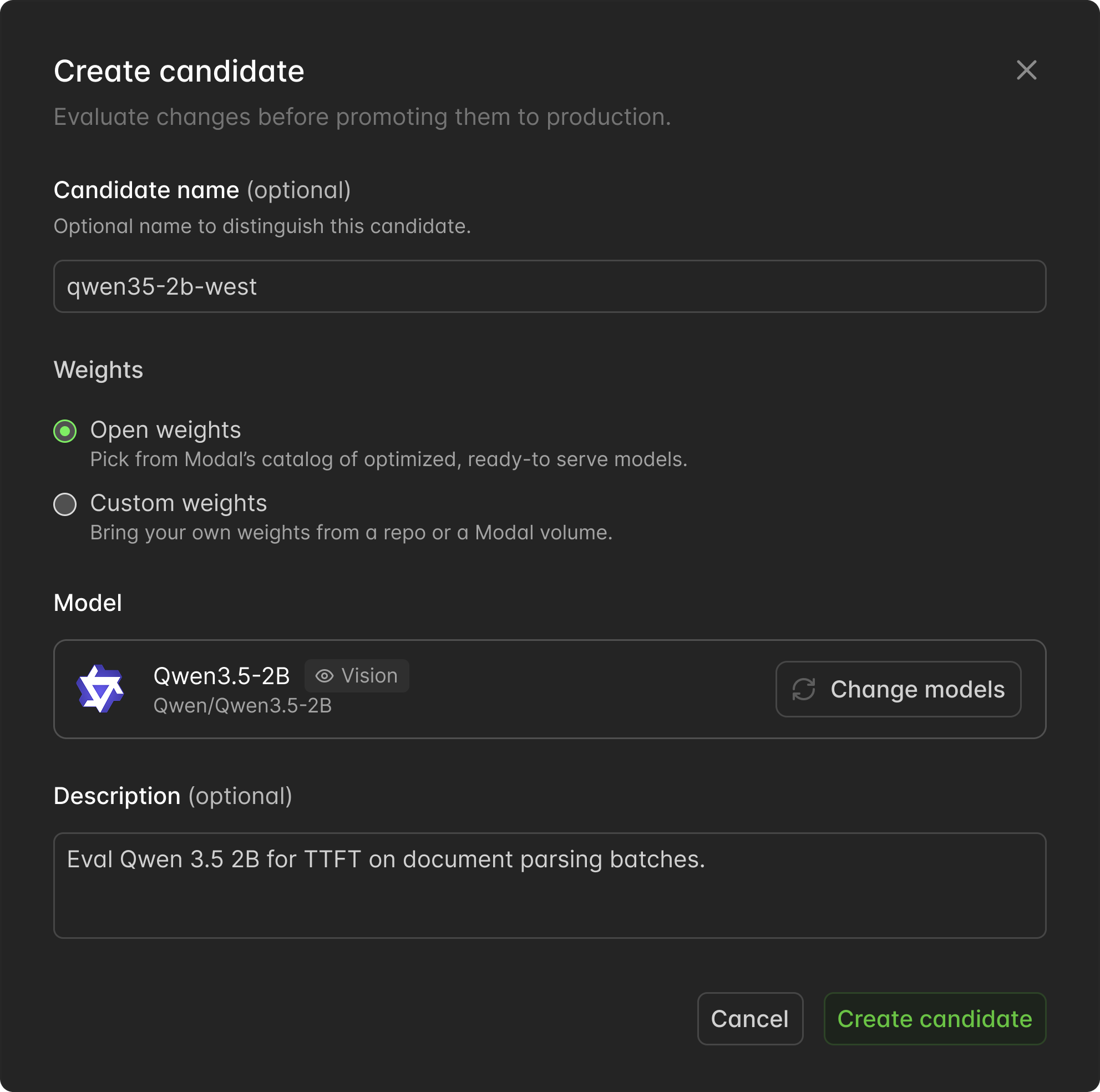 User interface for creating an endpoint candidate.