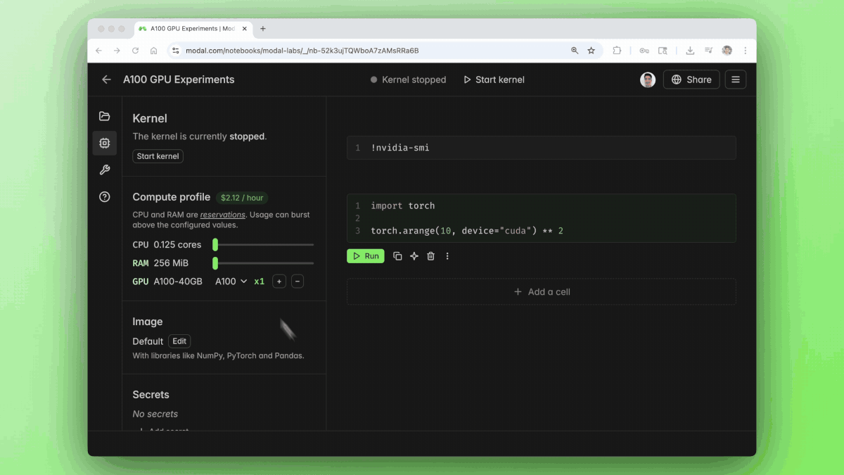 Animated GIF showing a running notebook